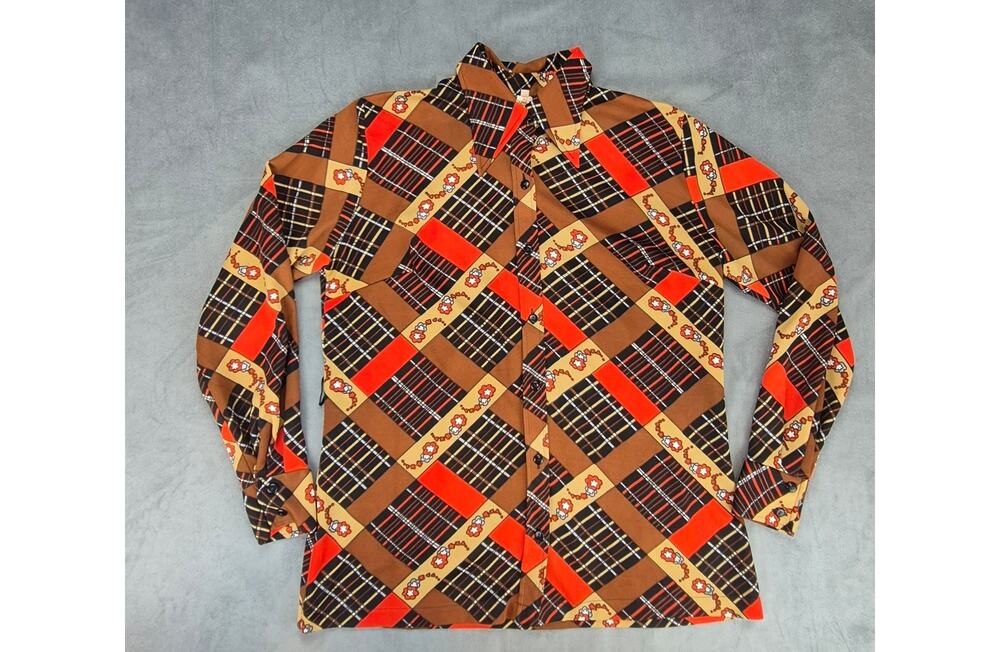 Vintage 70's Floral Geometric Boho Hippie Blouse Button Up Womens M
